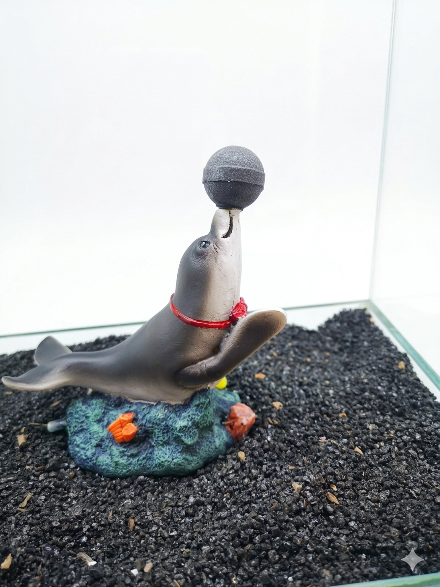 Betta Seal Aquarium Ornament with Air Stone – Fish Tank Aerator Decor