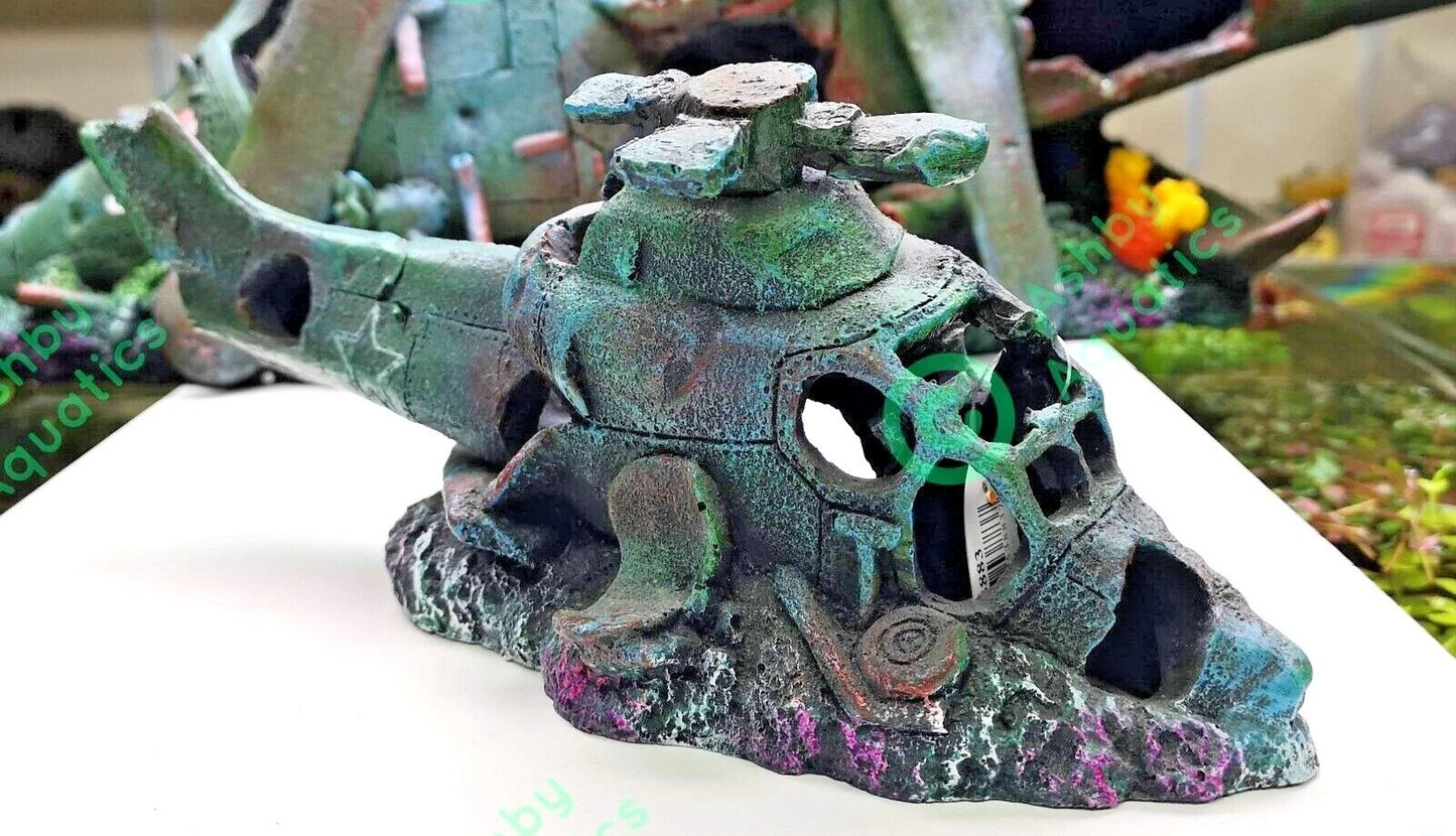 27 or 75 cm Helicopter Wreck Traditional Aquarium Fish Tank Wreckage Ornament