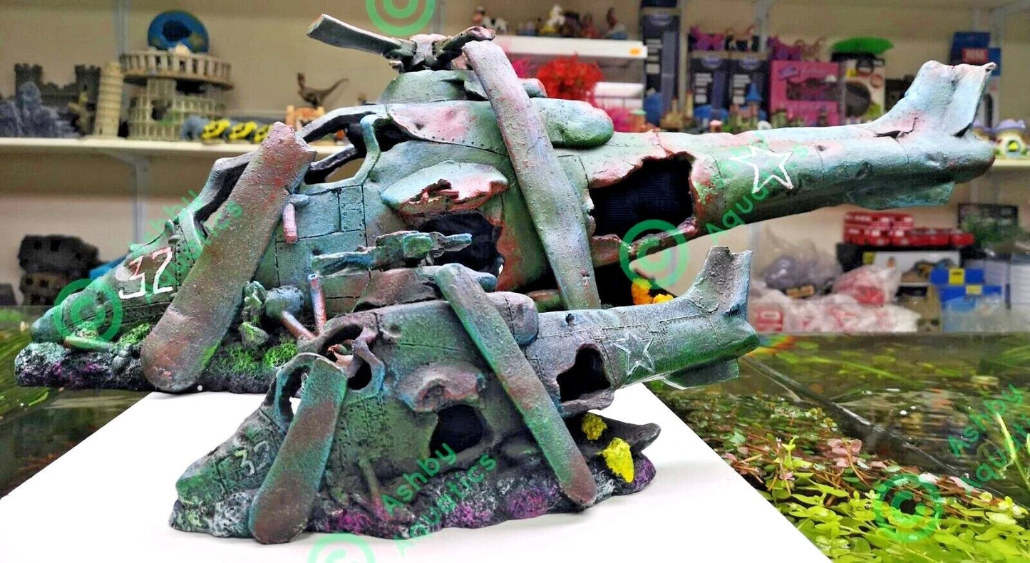 27 or 75 cm Helicopter Wreck Traditional Aquarium Fish Tank Wreckage Ornament