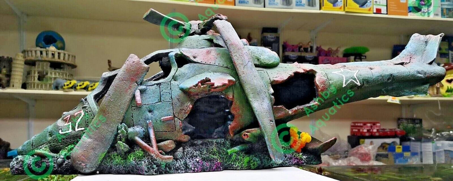 27 or 75 cm Helicopter Wreck Traditional Aquarium Fish Tank Wreckage Ornament