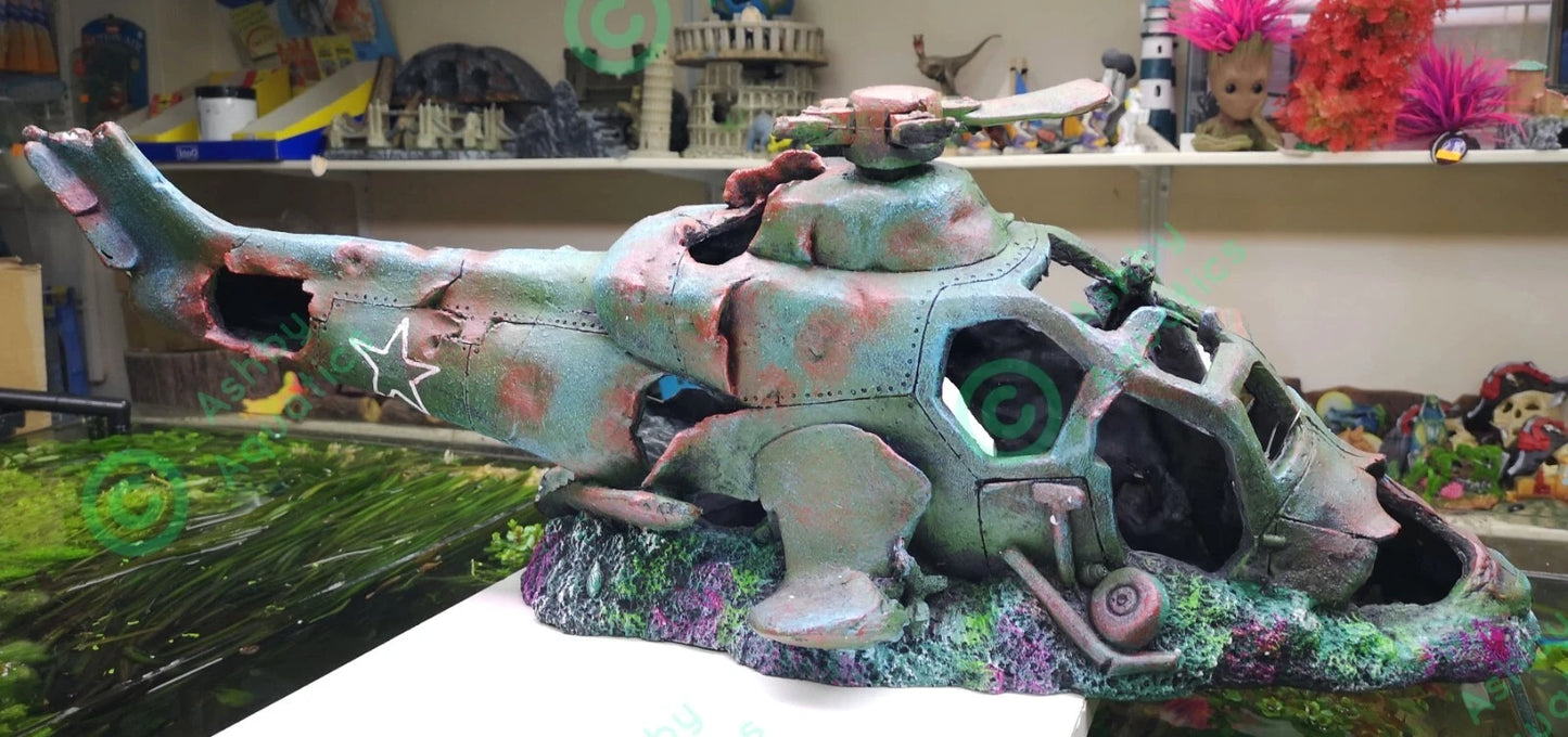 27 or 75 cm Helicopter Wreck Traditional Aquarium Fish Tank Wreckage Ornament