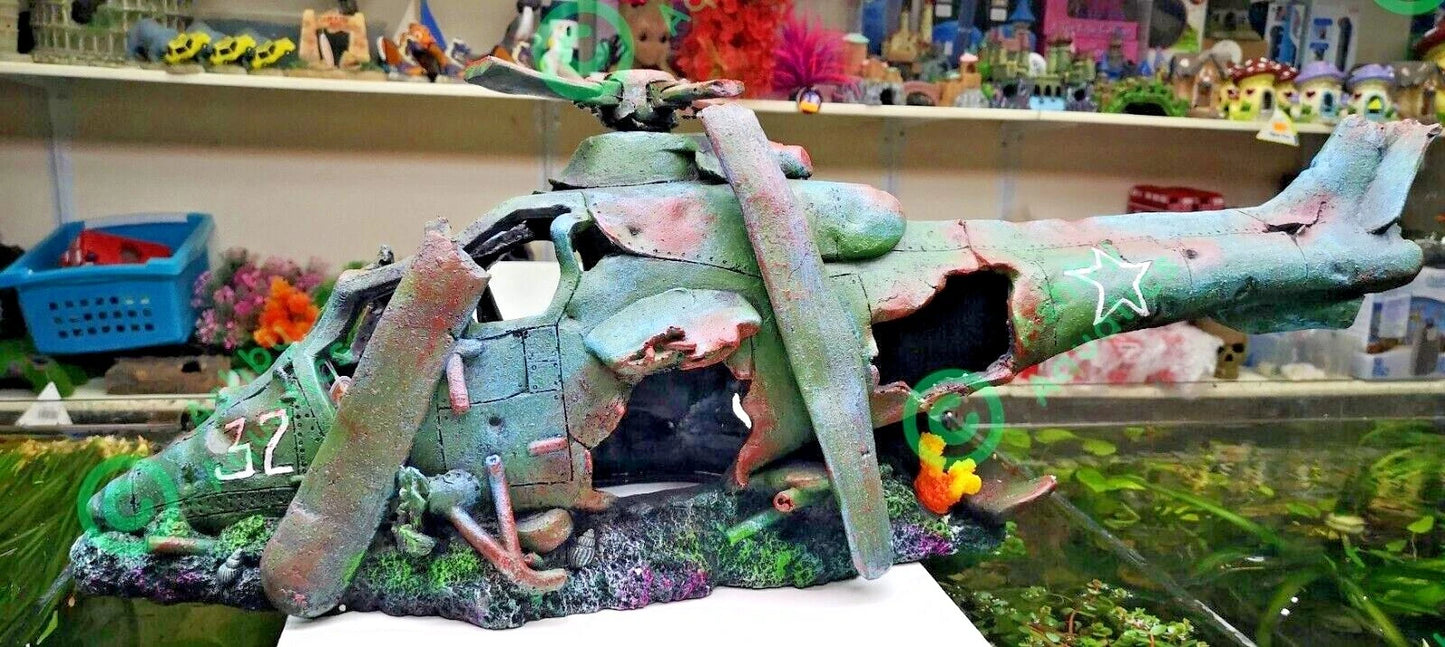 27 or 75 cm Helicopter Wreck Traditional Aquarium Fish Tank Wreckage Ornament