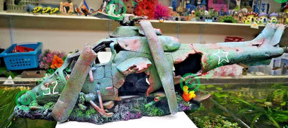 27 or 75 cm Helicopter Wreck Traditional Aquarium Fish Tank Wreckage Ornament
