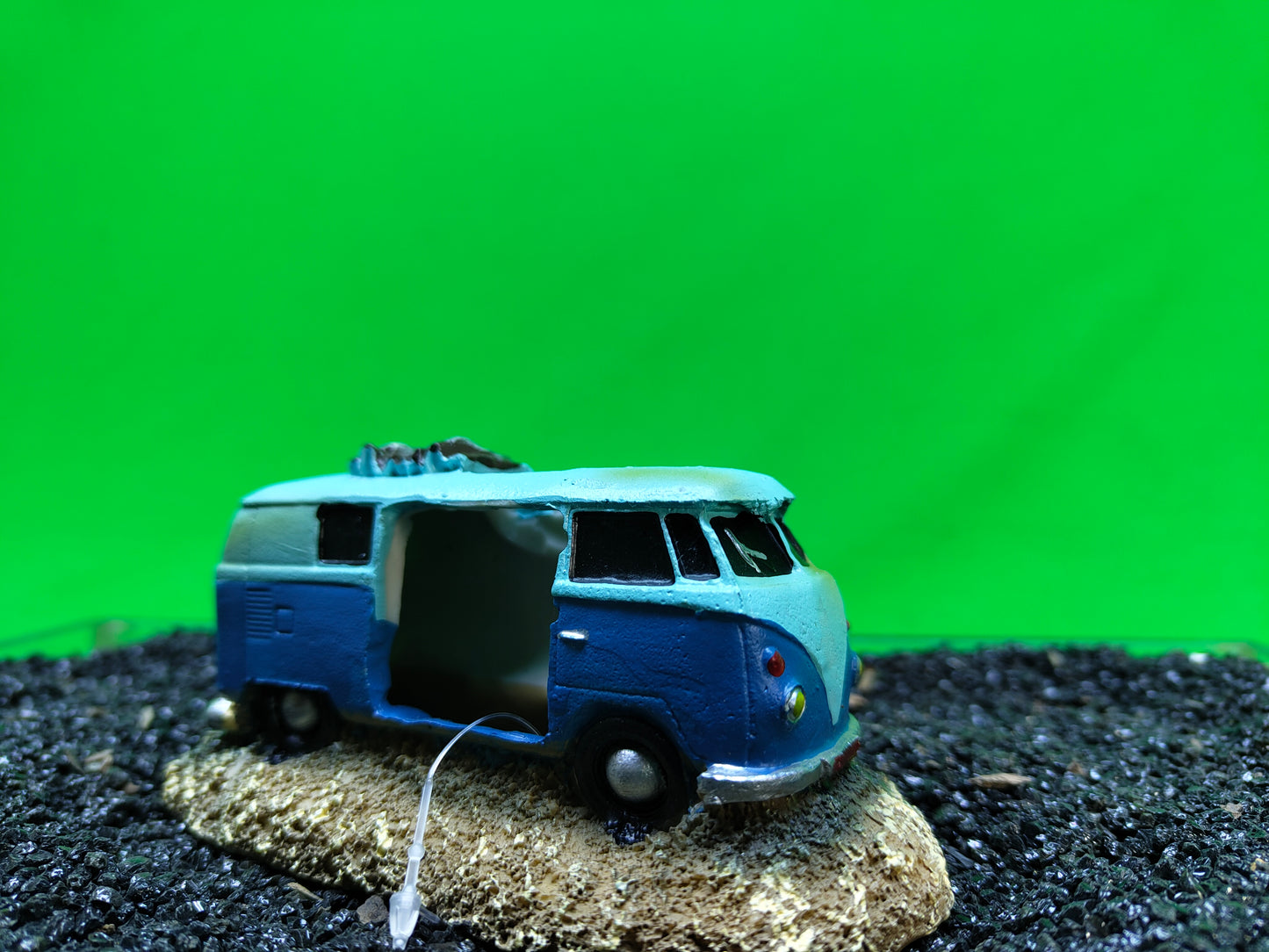 Blue Camper Van Aquarium Ornament Fish Tank Decoration Resin Hide Cave