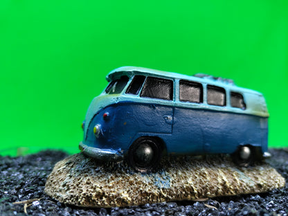 Blue Camper Van Aquarium Ornament Fish Tank Decoration Resin Hide Cave