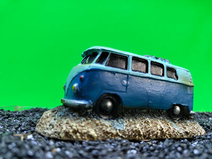 Blue Camper Van Aquarium Ornament Fish Tank Decoration Resin Hide Cave