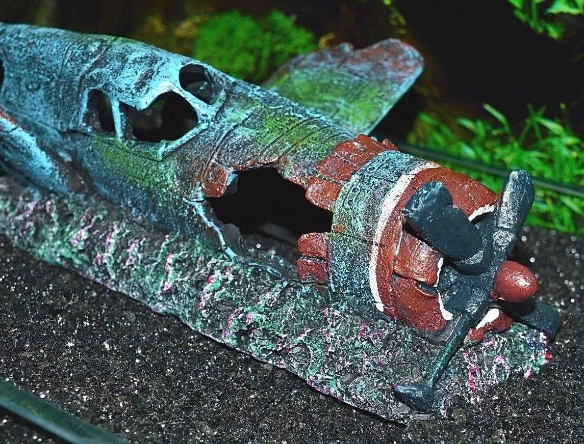 Crashed Fighter Plane Wreck Ruin Fish Tank Aquarium Decoration Ornament 856