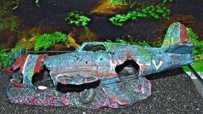 Crashed Fighter Plane Wreck Ruin Fish Tank Aquarium Decoration Ornament 856
