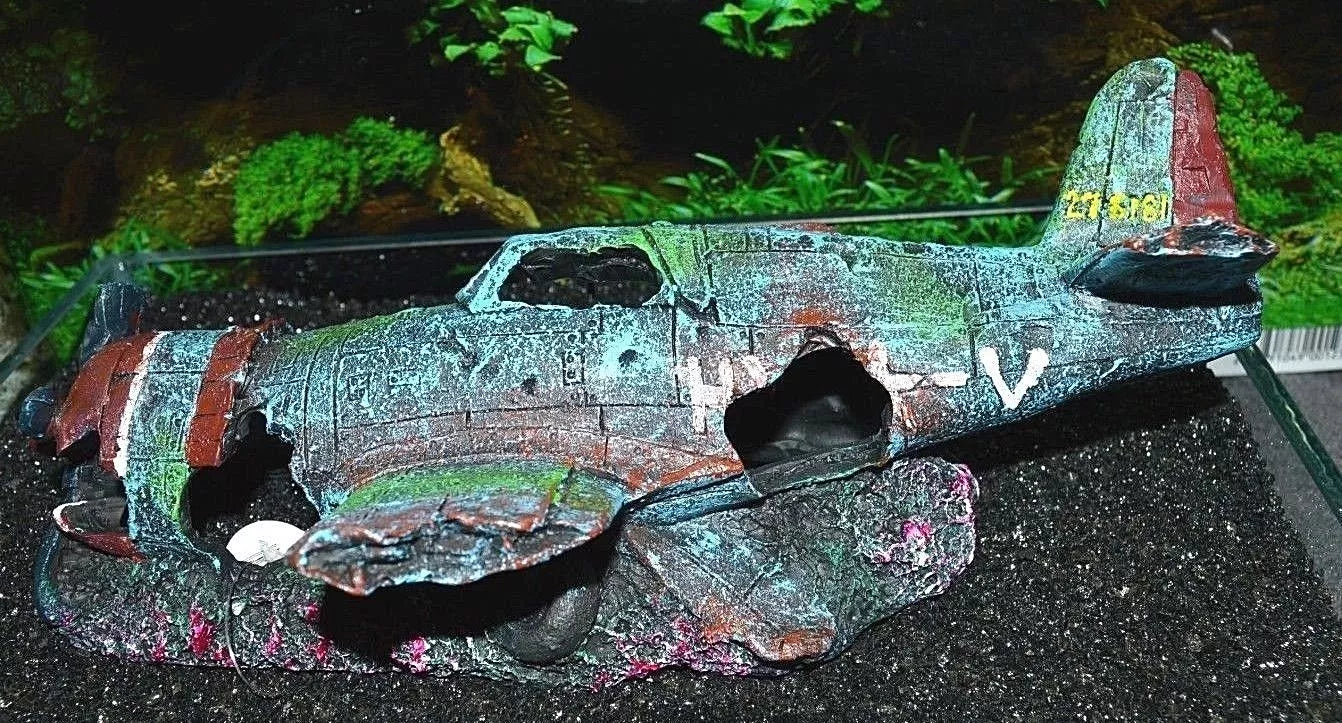 Crashed Fighter Plane Wreck Ruin Fish Tank Aquarium Decoration Ornament 856