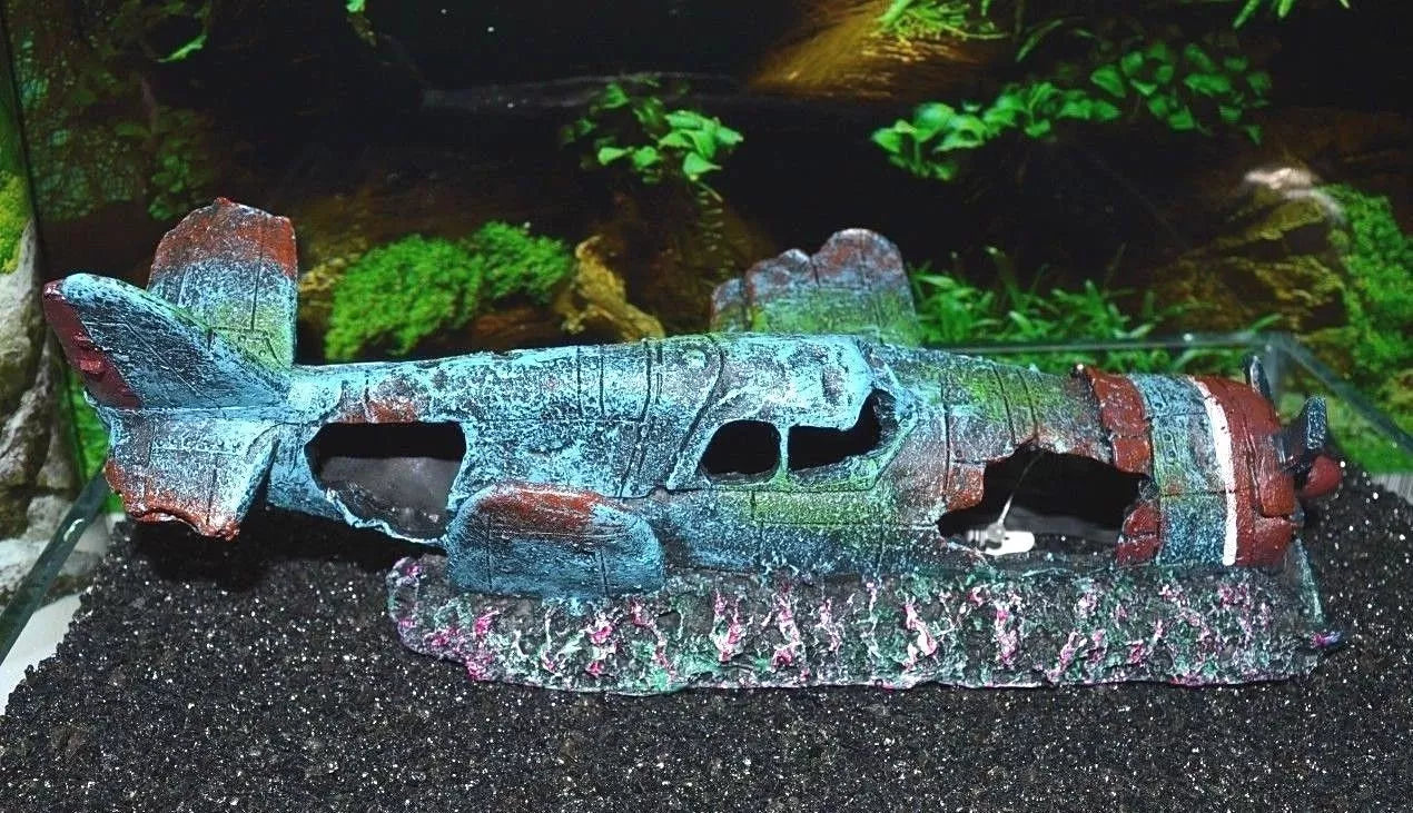 Crashed Fighter Plane Wreck Ruin Fish Tank Aquarium Decoration Ornament 856