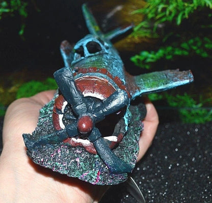 Crashed Fighter Plane Wreck Ruin Fish Tank Aquarium Decoration Ornament 856