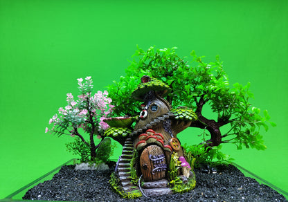 Fairy Tree House Aquarium Ornament Fish Tank Resin Hide Cave Decoration