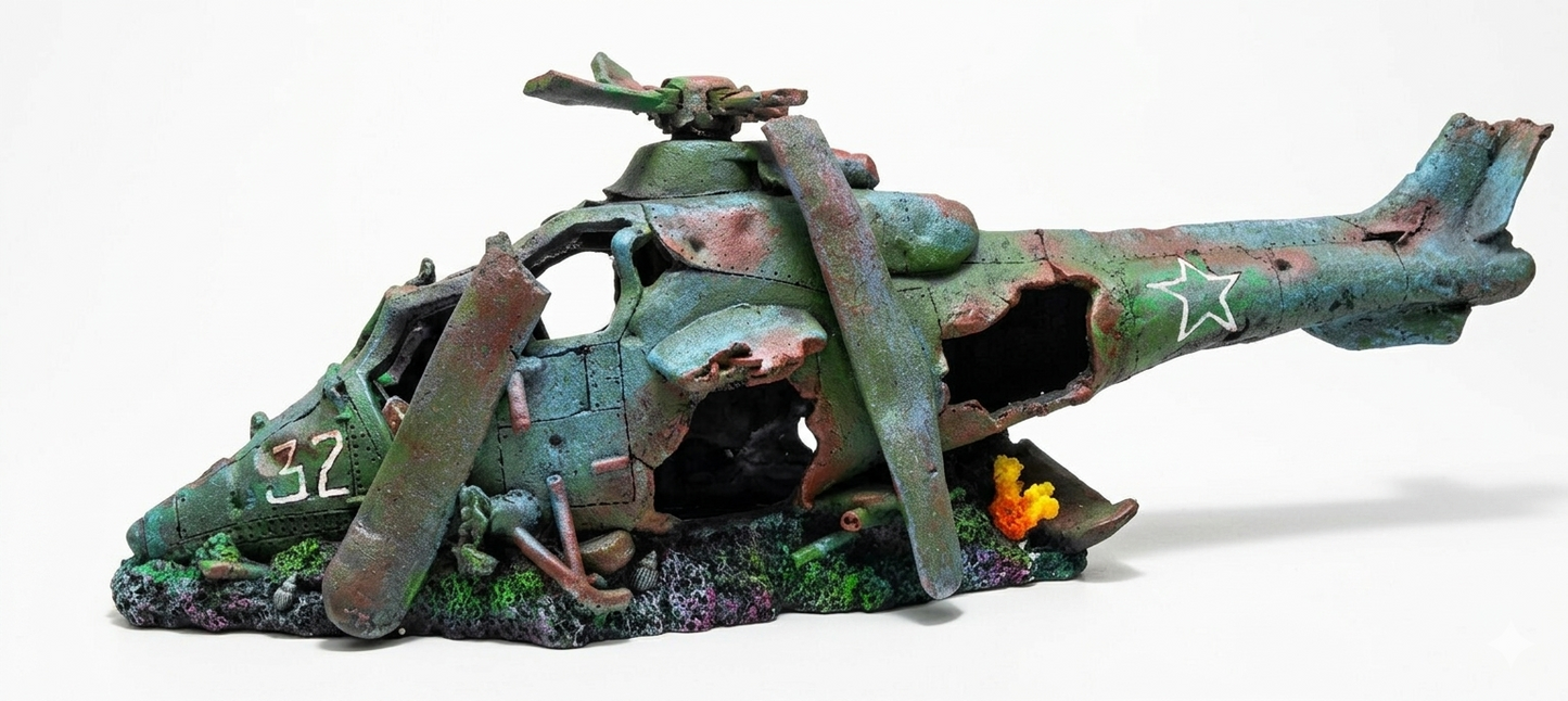27 or 75 cm Helicopter Wreck Traditional Aquarium Fish Tank Wreckage Ornament