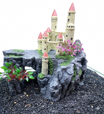 Castle on Mountain Aquarium Ornament – Fish Tank Decor with Plants