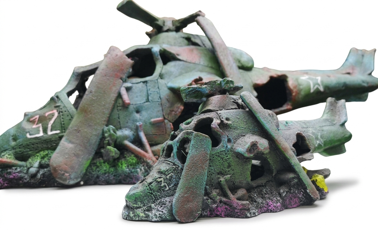 27 or 75 cm Helicopter Wreck Traditional Aquarium Fish Tank Wreckage Ornament