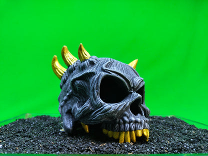Devil Skull Aquarium Ornament Fish Tank Cave Hide Decoration Resin 14.5cm