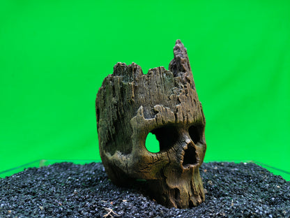 Wood Effect Skull Aquarium Ornament Fish Tank Cave Hide Resin Decor 14cm