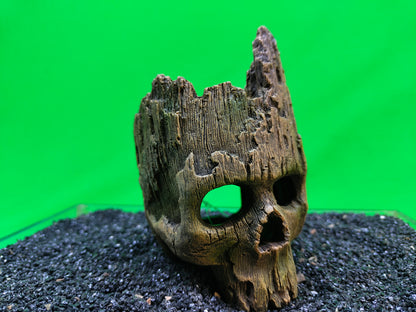 Wood Effect Skull Aquarium Ornament Fish Tank Cave Hide Resin Decor 14cm