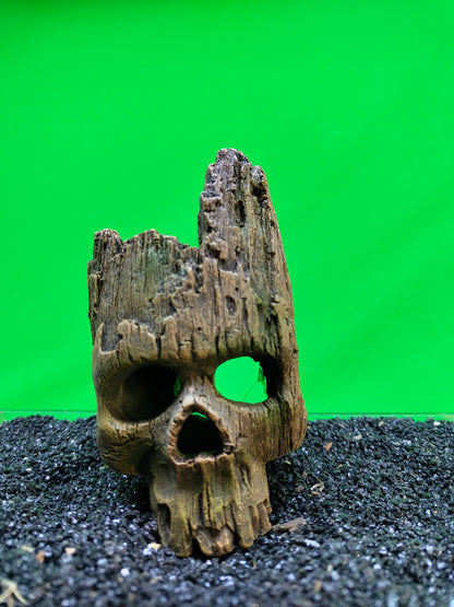 Wood Effect Skull Aquarium Ornament Fish Tank Cave Hide Resin Decor 14cm