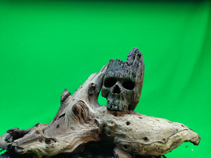 Wood Effect Skull Aquarium Ornament Fish Tank Cave Hide Resin Decor 14cm