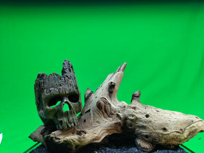 Wood Effect Skull Aquarium Ornament Fish Tank Cave Hide Resin Decor 14cm