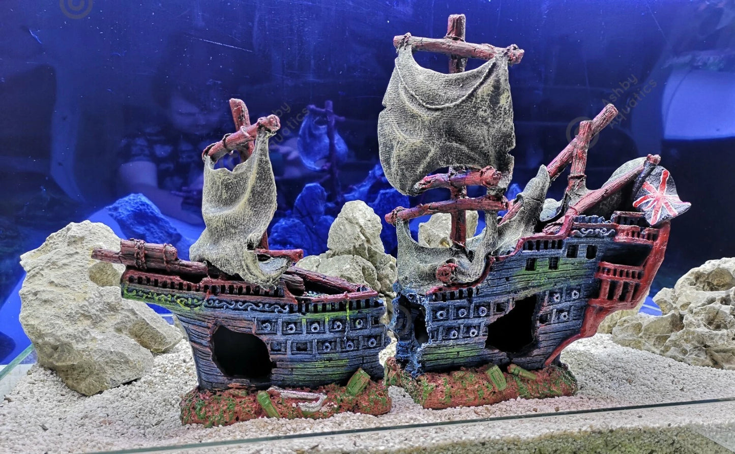 Large 2-piece 42cm Pirate Ship Wreck Shipwreck Aquarium Fish Tank Ornament