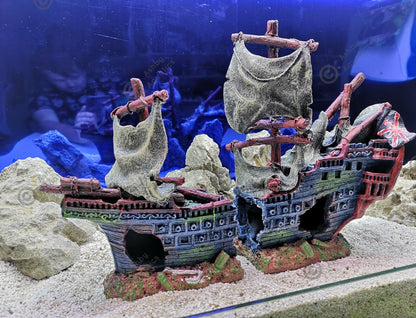 Large 2-piece 42cm Pirate Ship Wreck Shipwreck Aquarium Fish Tank Ornament