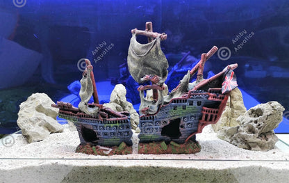 Large 2-piece 42cm Pirate Ship Wreck Shipwreck Aquarium Fish Tank Ornament