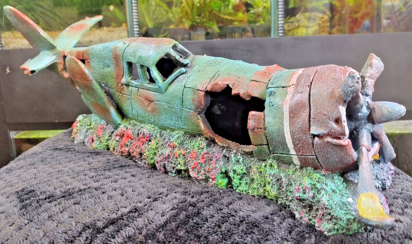 XL EXTRA LARGE PLANE WRECK AQUARIUM FISH TANK ORNAMENT DECORATION (60cm)