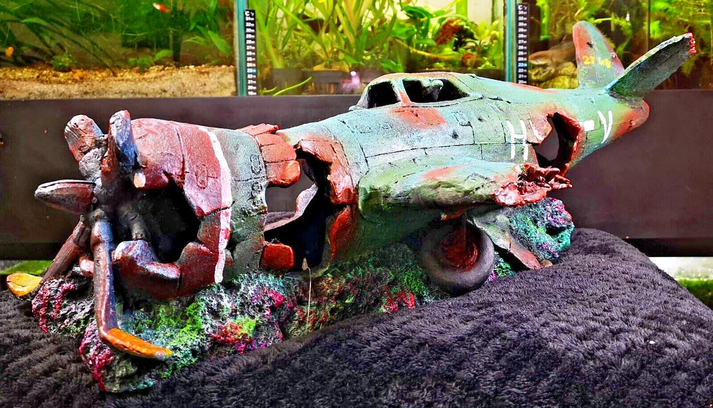 XL EXTRA LARGE PLANE WRECK AQUARIUM FISH TANK ORNAMENT DECORATION (60cm)