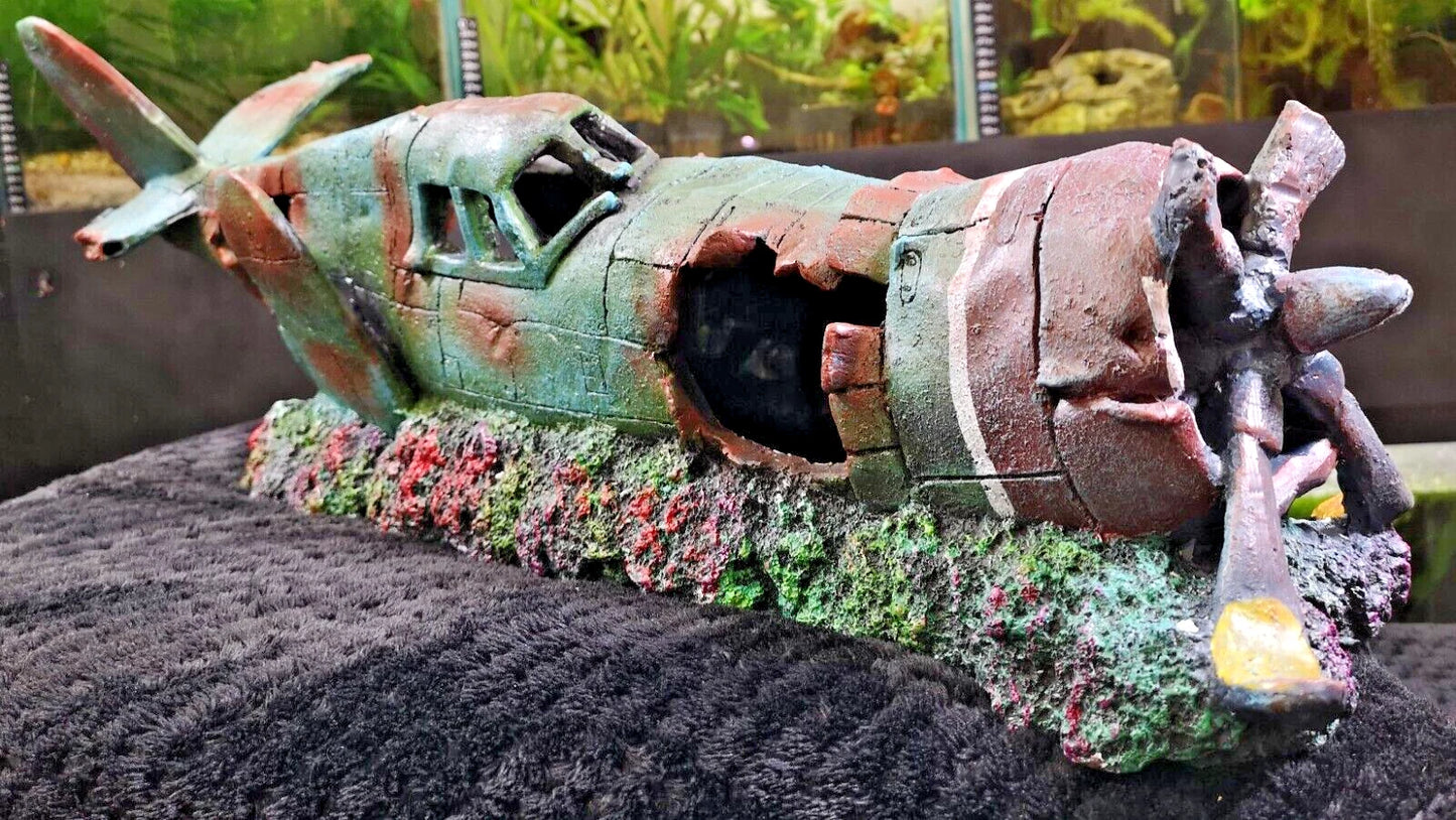 XL EXTRA LARGE PLANE WRECK AQUARIUM FISH TANK ORNAMENT DECORATION (60cm)