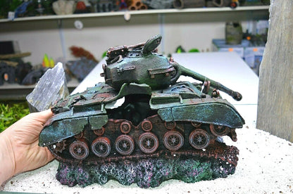 extra large XL ARMY CRASHED TANK fish aquarium WRECK ORNAMENT DECORATION (33cm)