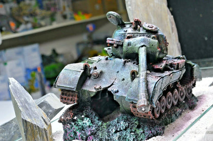 extra large XL ARMY CRASHED TANK fish aquarium WRECK ORNAMENT DECORATION (33cm)