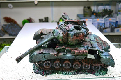 extra large XL ARMY CRASHED TANK fish aquarium WRECK ORNAMENT DECORATION (33cm)